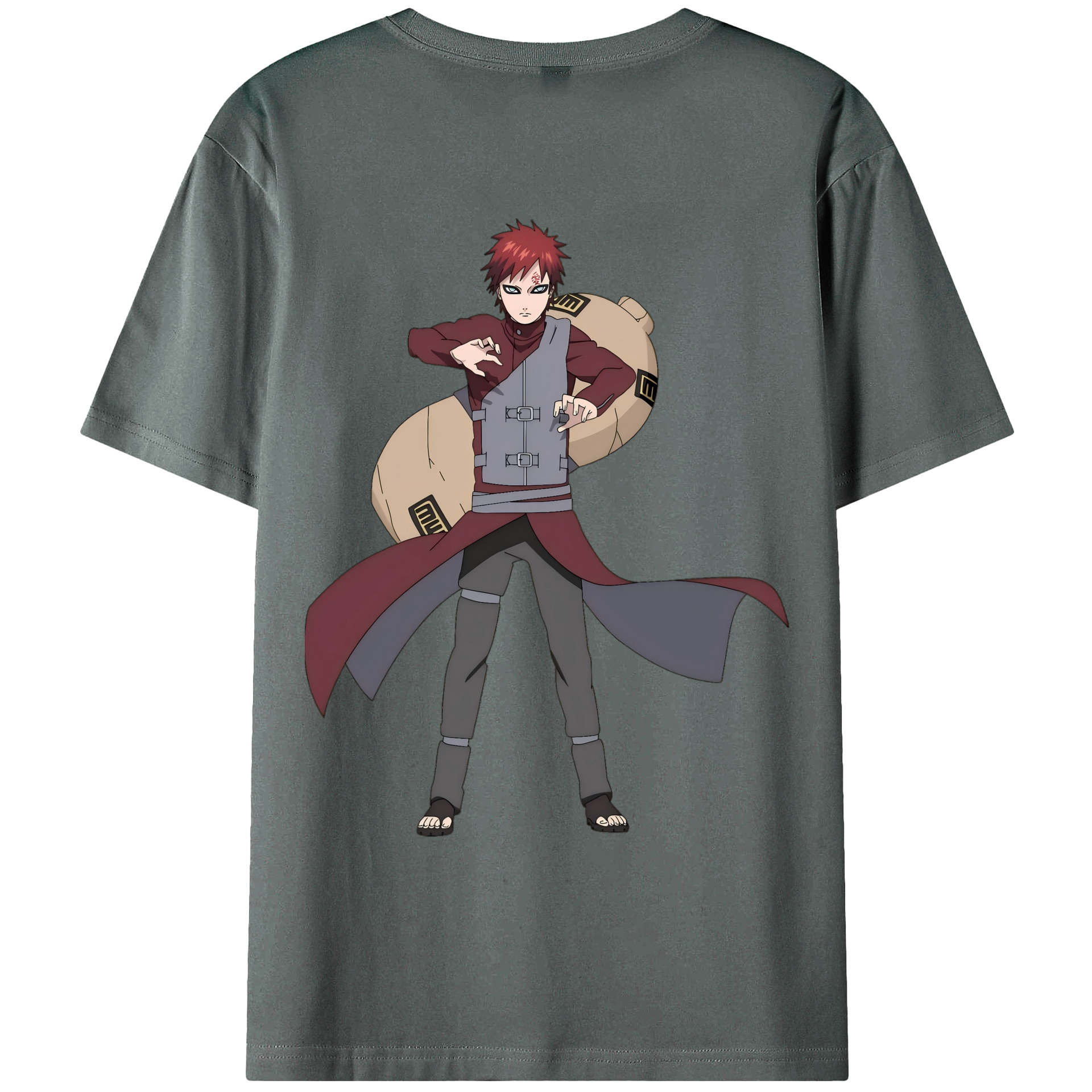 （画像用） NARUTO -ナルト- ガアラ Gaara 綿100％ メンズ半袖Tシャツ（バックプリント） 通気性